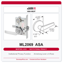 Corbin Russwin ML2069 ASA Institutional Privacy Mortise Lockset | Grade 1 Commercial