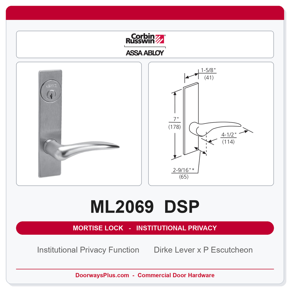 Corbin Russwin ML2069 DSP Institutional Privacy Mortise Lockset | Grade 1 Commercial