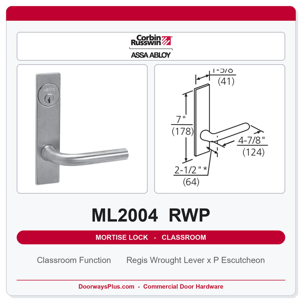 Corbin Russwin ML2004 RWP Classroom Mortise Lockset | Grade 1 Commercial