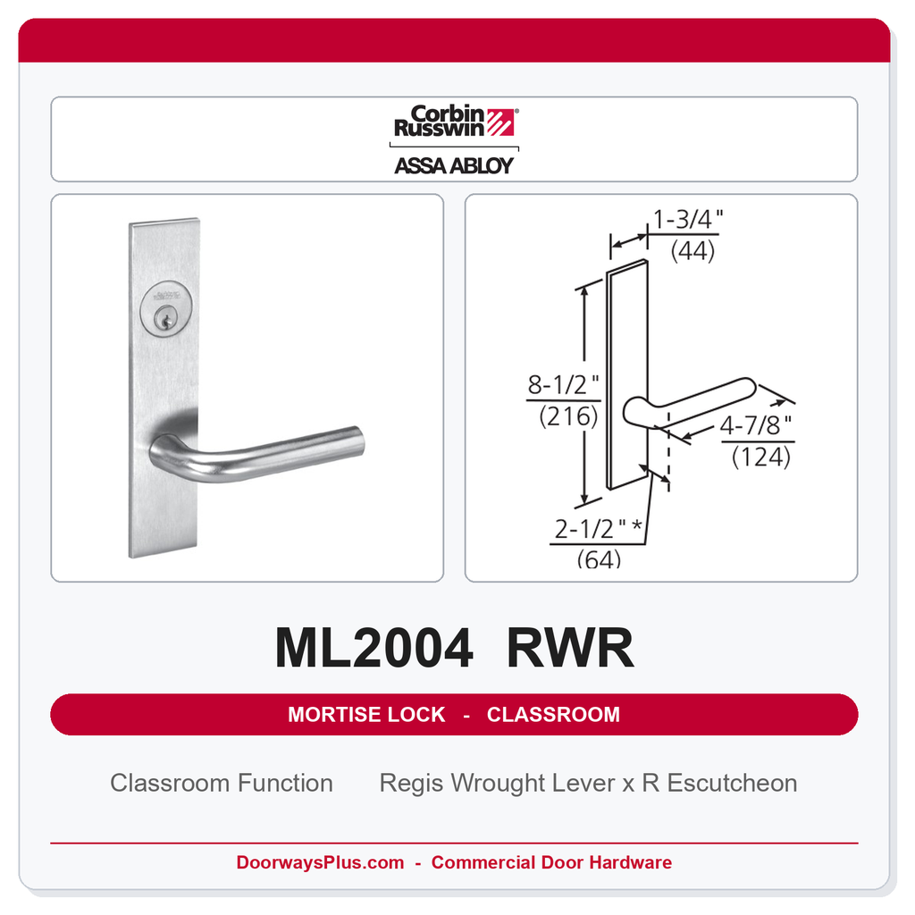 Corbin Russwin ML2004 RWR Classroom Mortise Lockset | Grade 1 Commercial