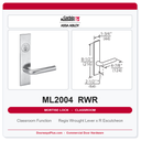 Corbin Russwin ML2004 RWR Classroom Mortise Lockset | Grade 1 Commercial