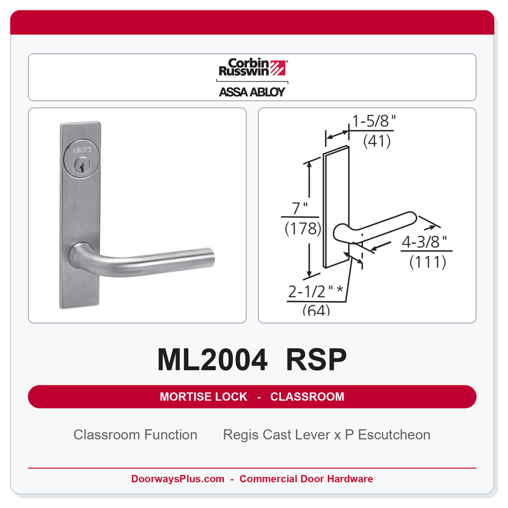 Corbin Russwin ML2004 RSP Classroom Mortise Lockset | Grade 1 Commercial