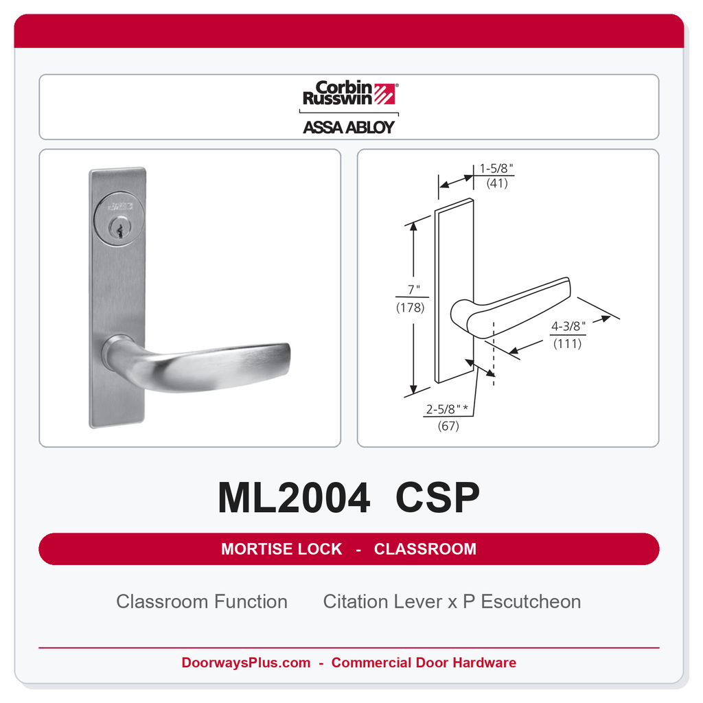 Corbin Russwin ML2004 CSP Classroom Mortise Lockset | Grade 1 Commercial