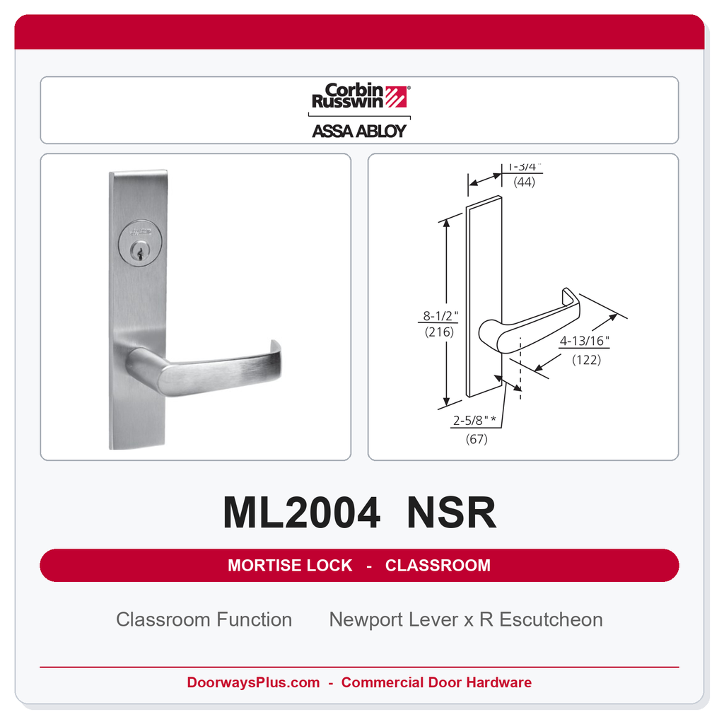 Corbin Russwin ML2004 NSR Classroom Mortise Lockset | Grade 1 Commercial