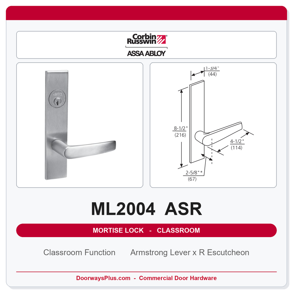 Corbin Russwin ML2004 ASR Classroom Mortise Lockset | Grade 1 Commercial