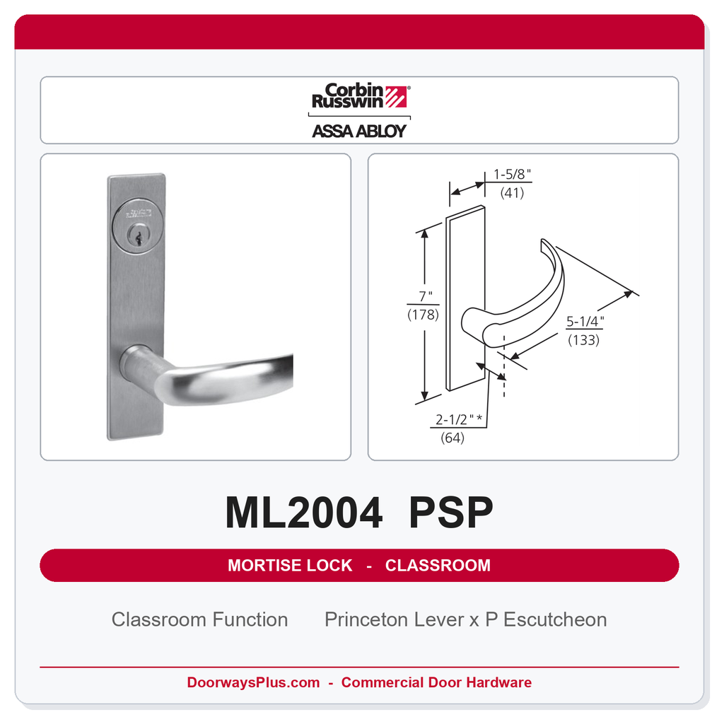 Corbin Russwin ML2004 PSP Classroom Mortise Lockset | Grade 1 Commercial