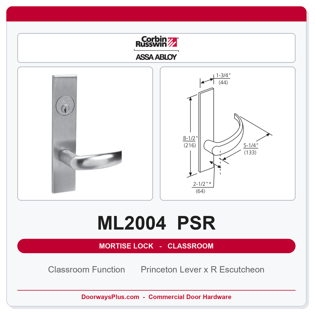 Corbin Russwin ML2004 PSR Classroom Mortise Lockset | Grade 1 Commercial
