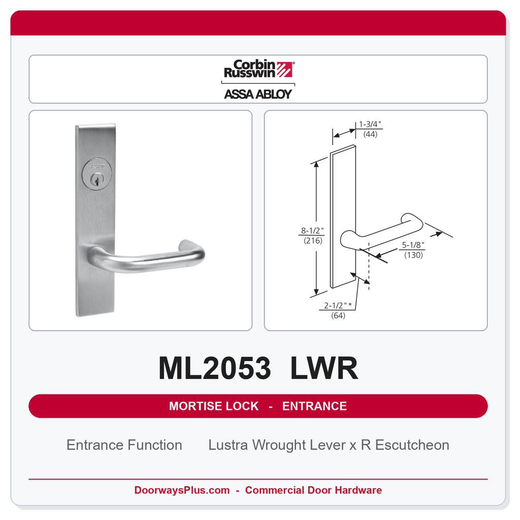 Corbin Russwin ML2053 LWR Entrance or Office Mortise Lockset | Grade 1 Commercial