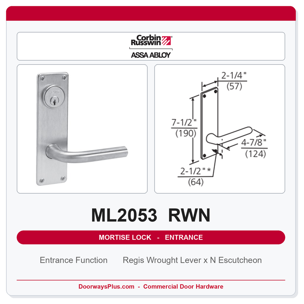 Corbin Russwin ML2053 RWN Entrance or Office Mortise Lockset | Grade 1 Commercial