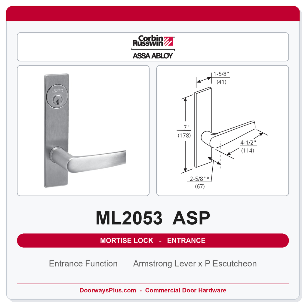 Corbin Russwin ML2053 ASP Entrance or Office Mortise Lockset | Grade 1 Commercial
