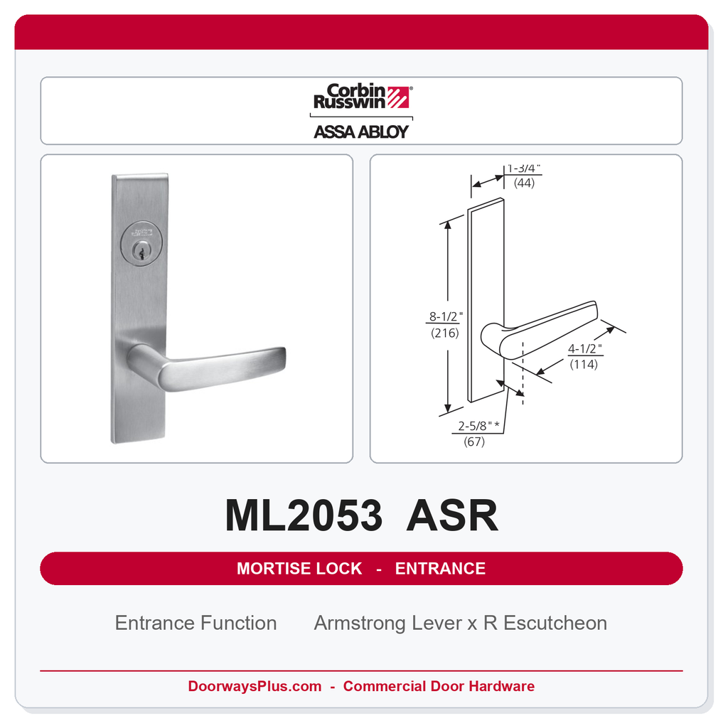 Corbin Russwin ML2053 ASR Entrance or Office Mortise Lockset | Grade 1 Commercial