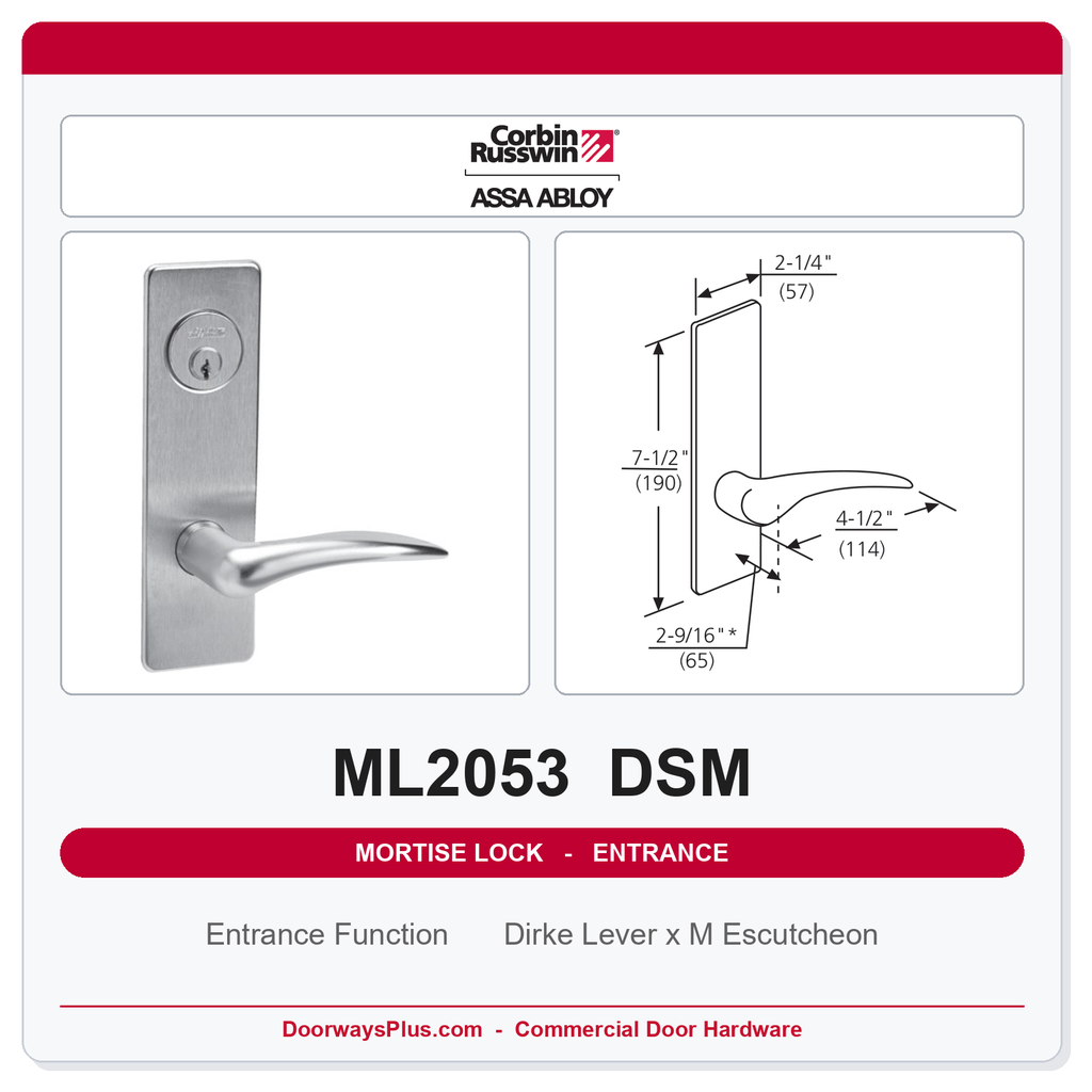 Corbin Russwin ML2053 DSM Entrance or Office Mortise Lockset | Grade 1 Commercial