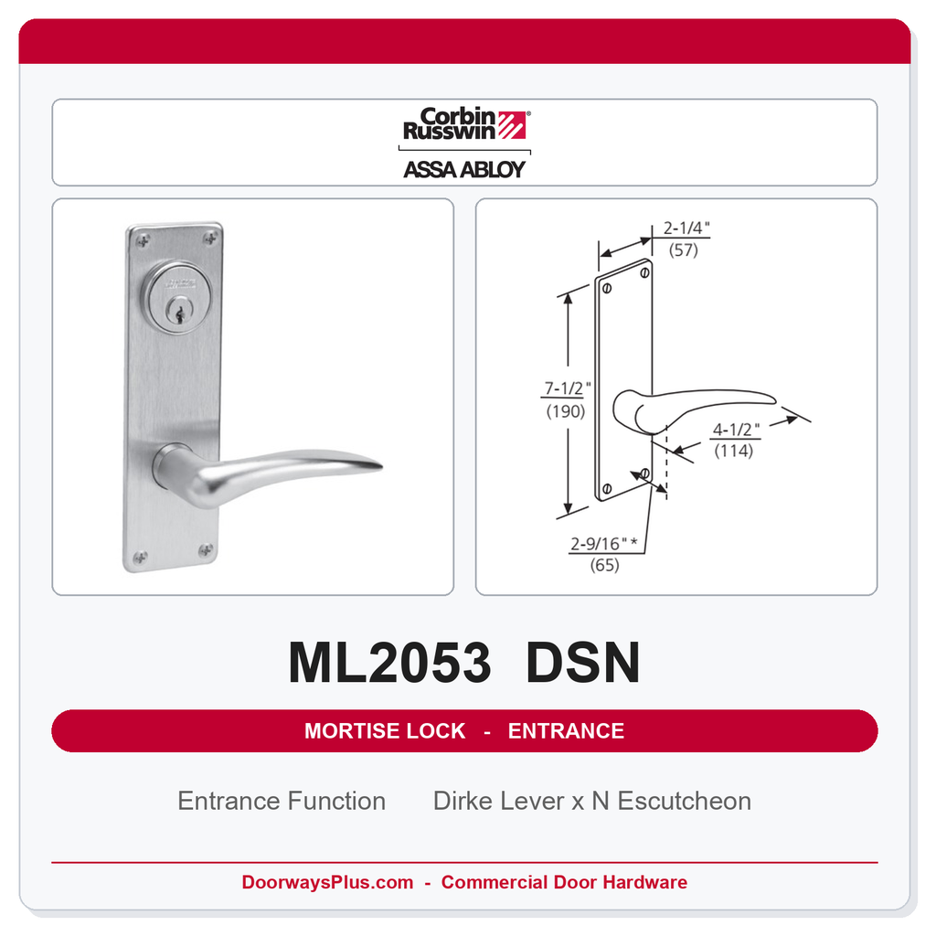 Corbin Russwin ML2053 DSN Entrance or Office Mortise Lockset | Grade 1 Commercial