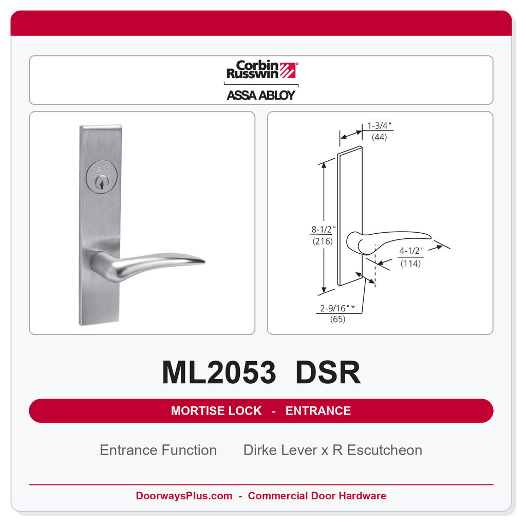 Corbin Russwin ML2053 DSR Entrance or Office Mortise Lockset | Grade 1 Commercial