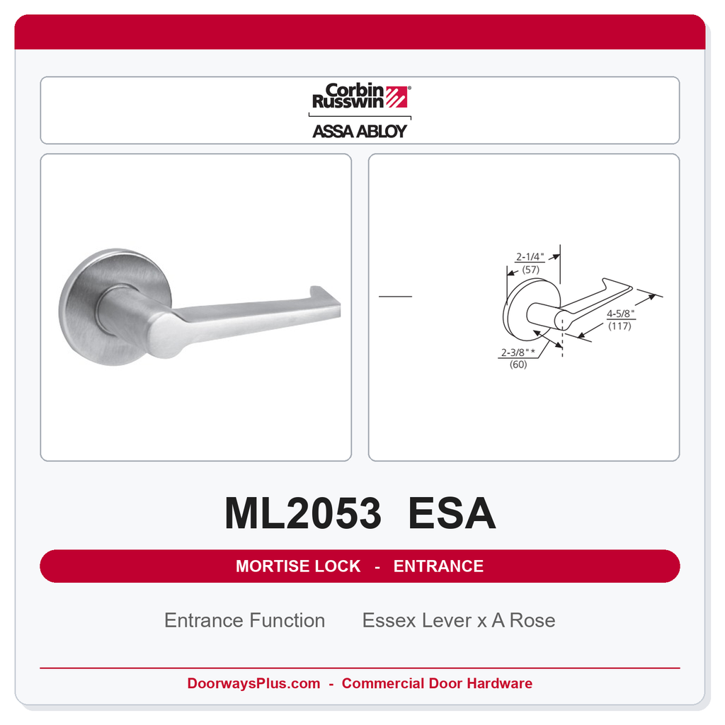 Corbin Russwin ML2053 ESA Entrance or Office Mortise Lockset | Grade 1 Commercial