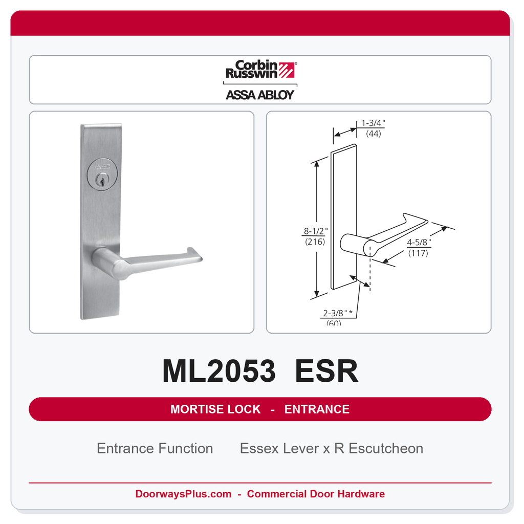 Corbin Russwin ML2053 ESR Entrance or Office Mortise Lockset | Grade 1 Commercial