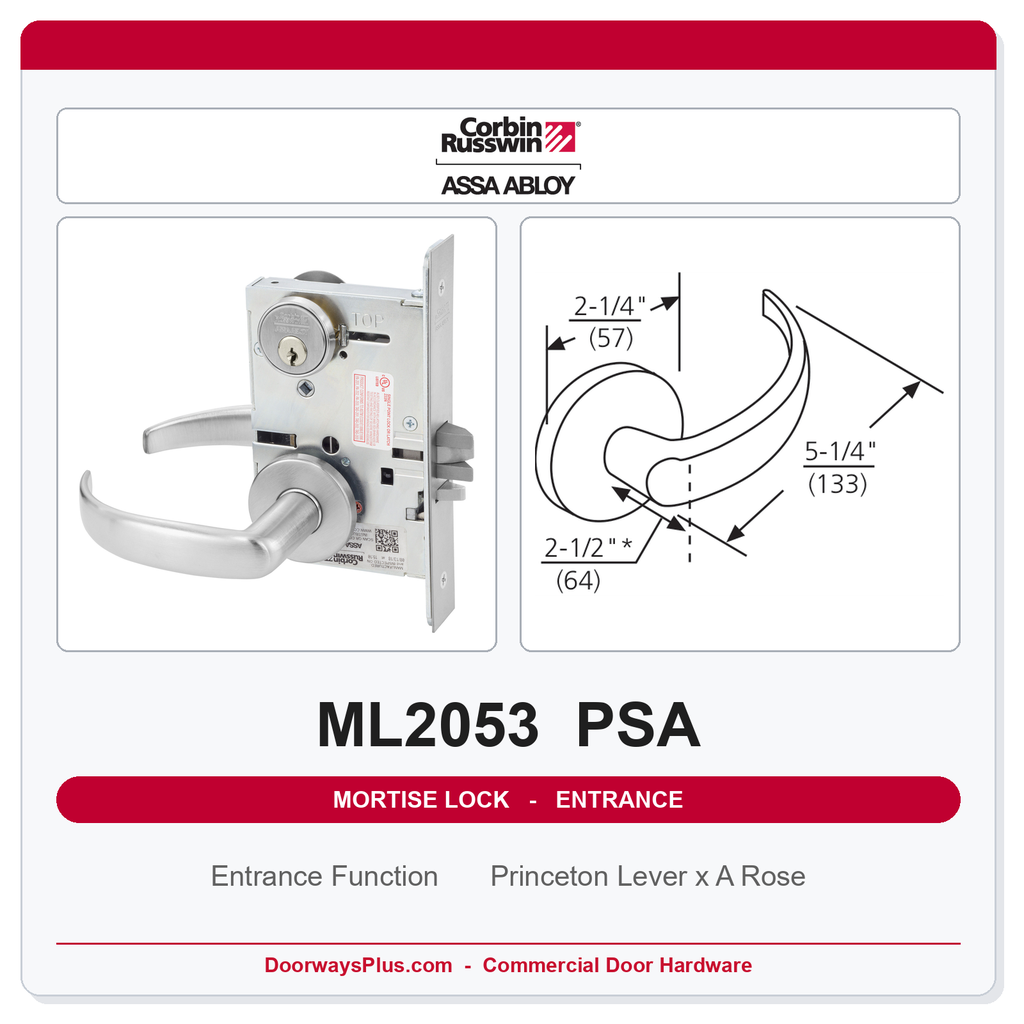 Corbin Russwin ML2053 PSA Entrance or Office Mortise Lockset | Grade 1 Commercial
