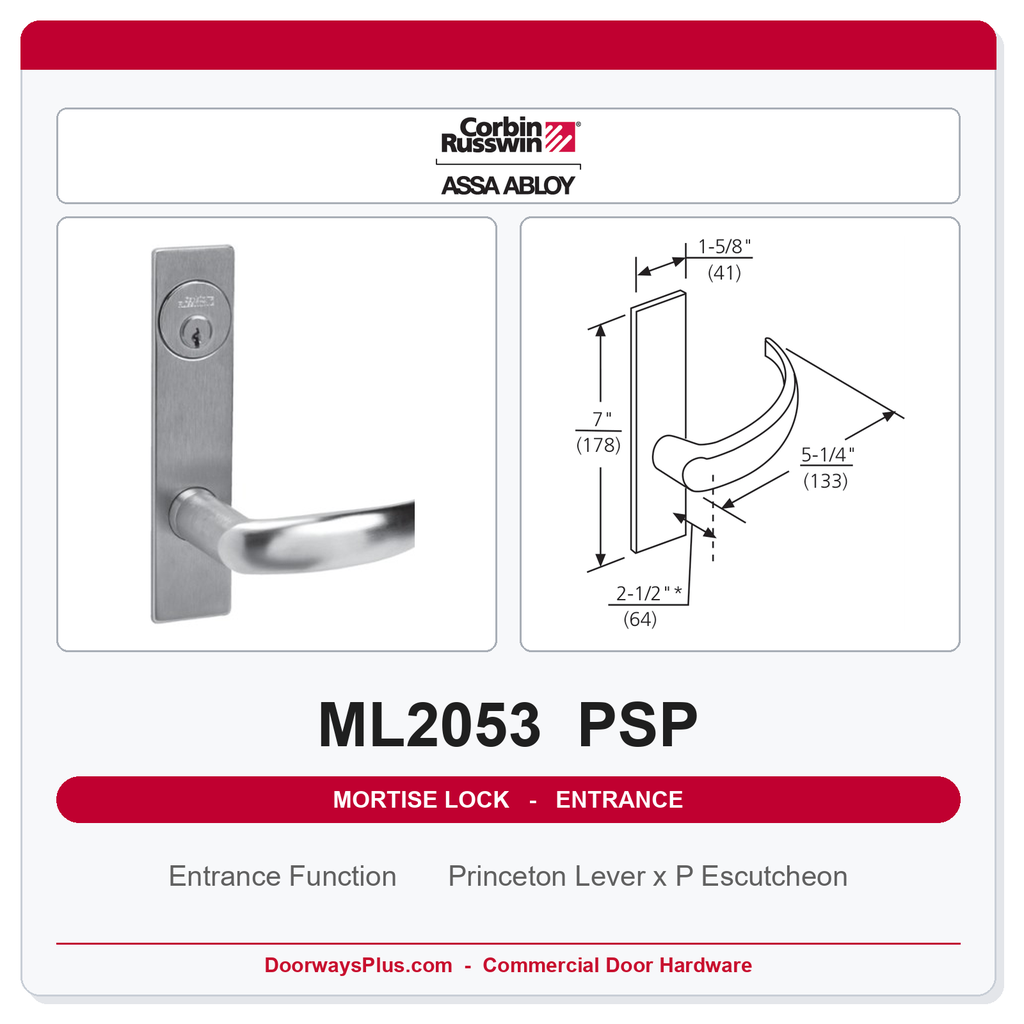 Corbin Russwin ML2053 PSP Entrance or Office Mortise Lockset | Grade 1 Commercial
