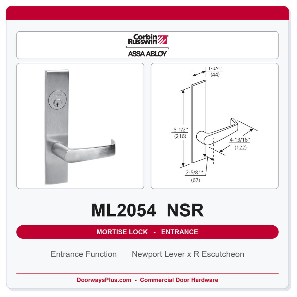 Corbin Russwin ML2054 NSR Entrance or Office Mortise Lockset | Grade 1 Commercial