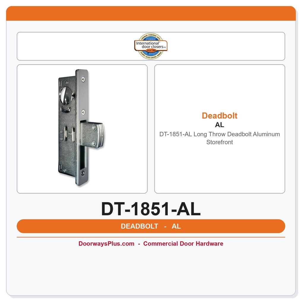 International Door Closer DT-1851-AL Long Throw Deadbolt – Aluminum Storefront