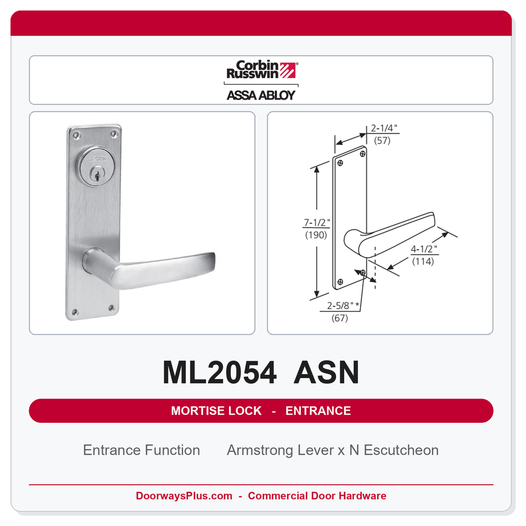 Corbin Russwin ML2054 ASN Entrance or Office Mortise Lockset | Grade 1 Commercial
