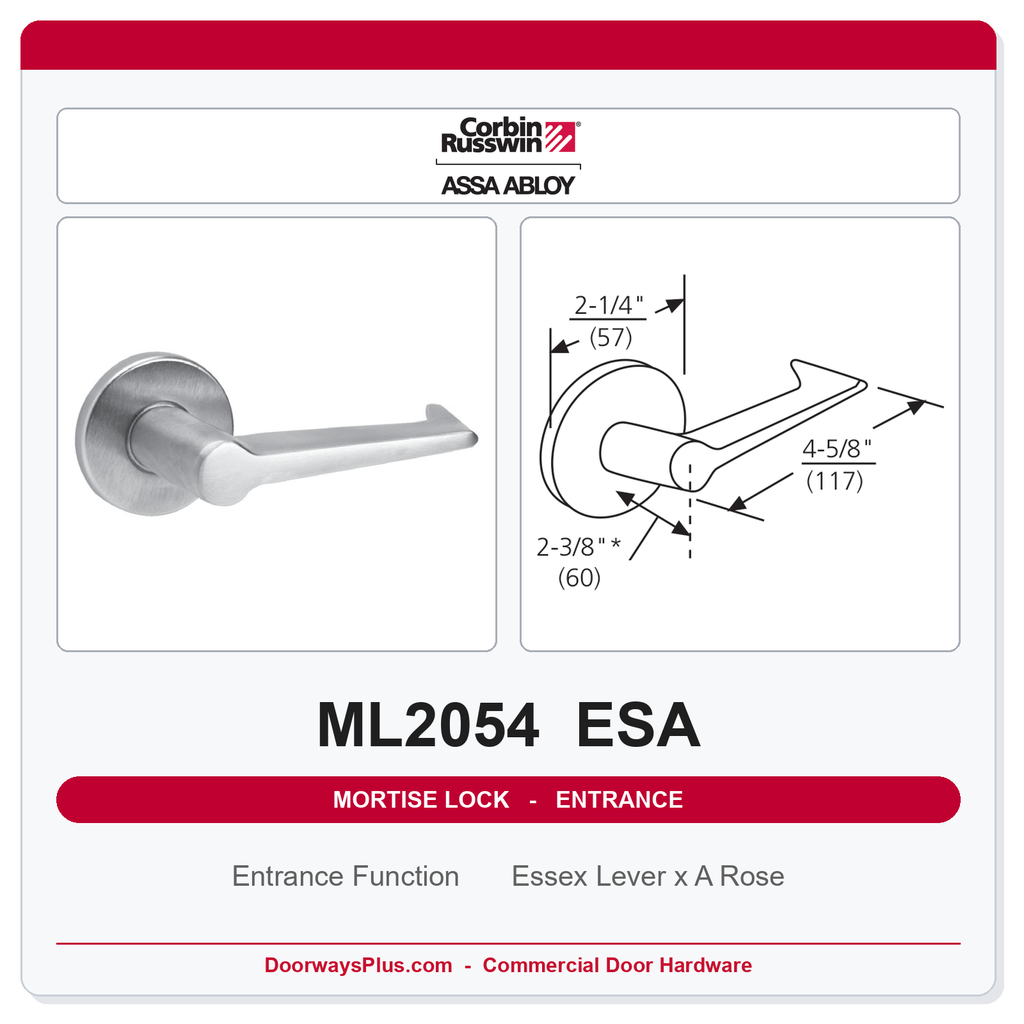 Corbin Russwin ML2054 ESA Entrance or Office Mortise Lockset | Grade 1 Commercial