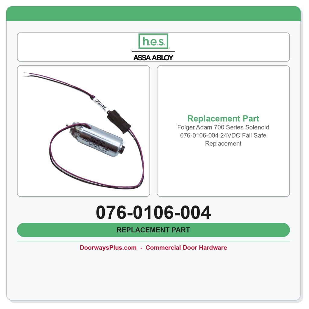 Folger Adam 700 Series Solenoid 076-0106-004 24VDC Fail Safe Replacement