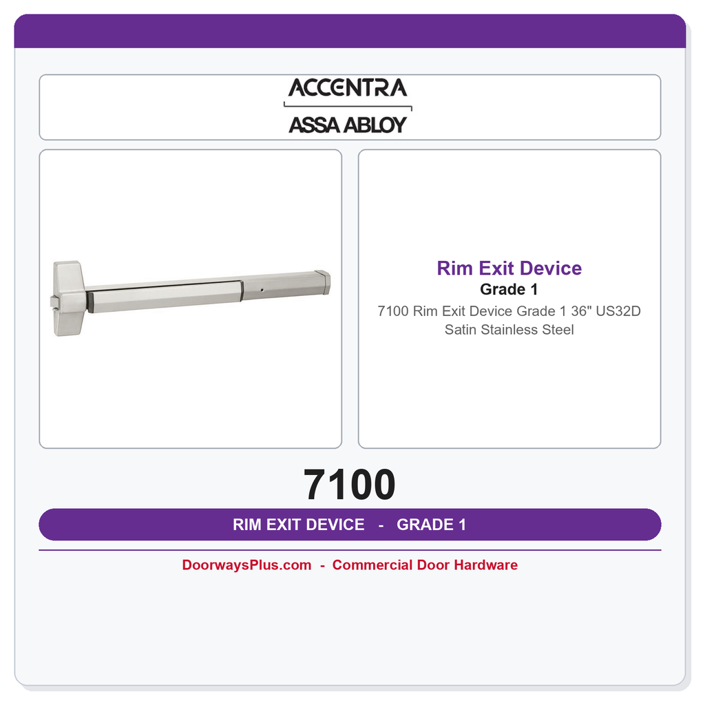Accentra 7100 Rim Exit Device | Grade 1 | 36" | US32D Satin Stainless Steel