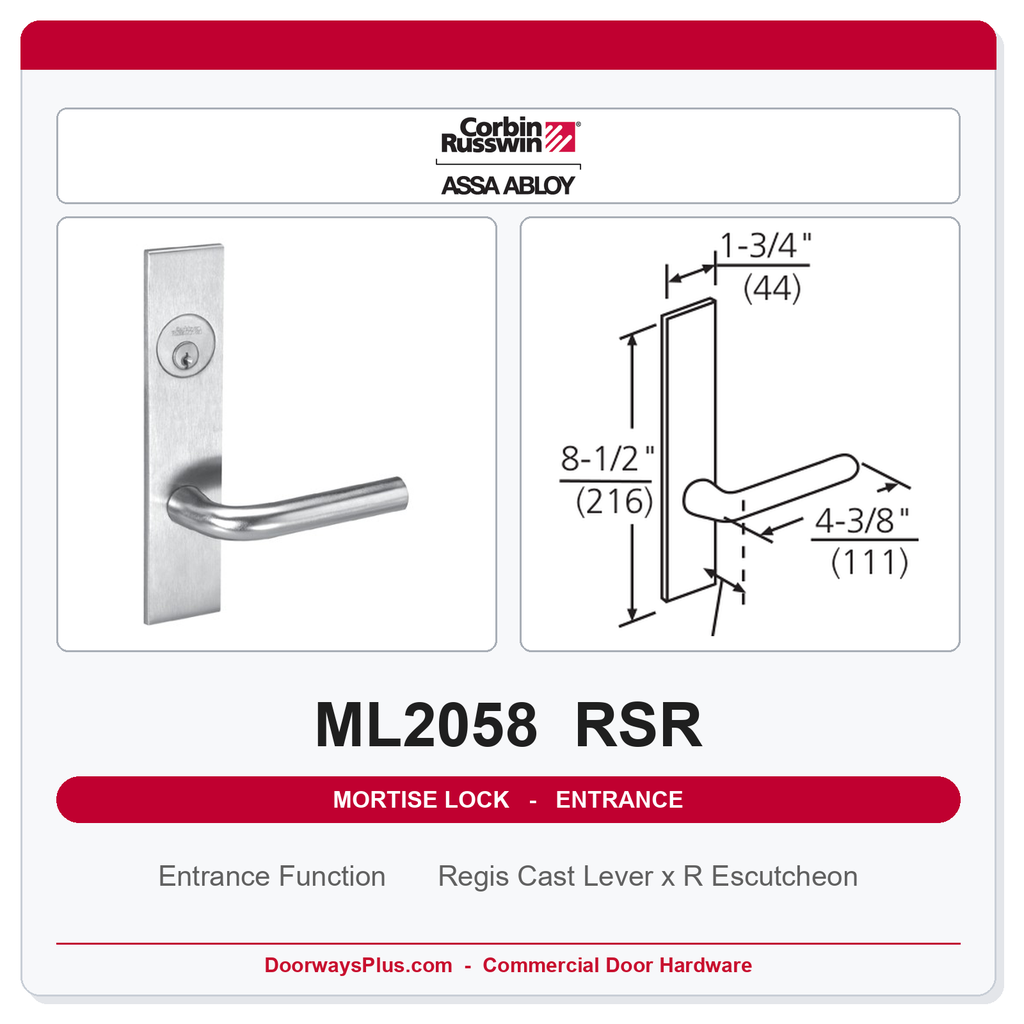 Corbin Russwin ML2058 RSR Entrance or Office Holdback Mortise Lockset | Grade 1 Commercial