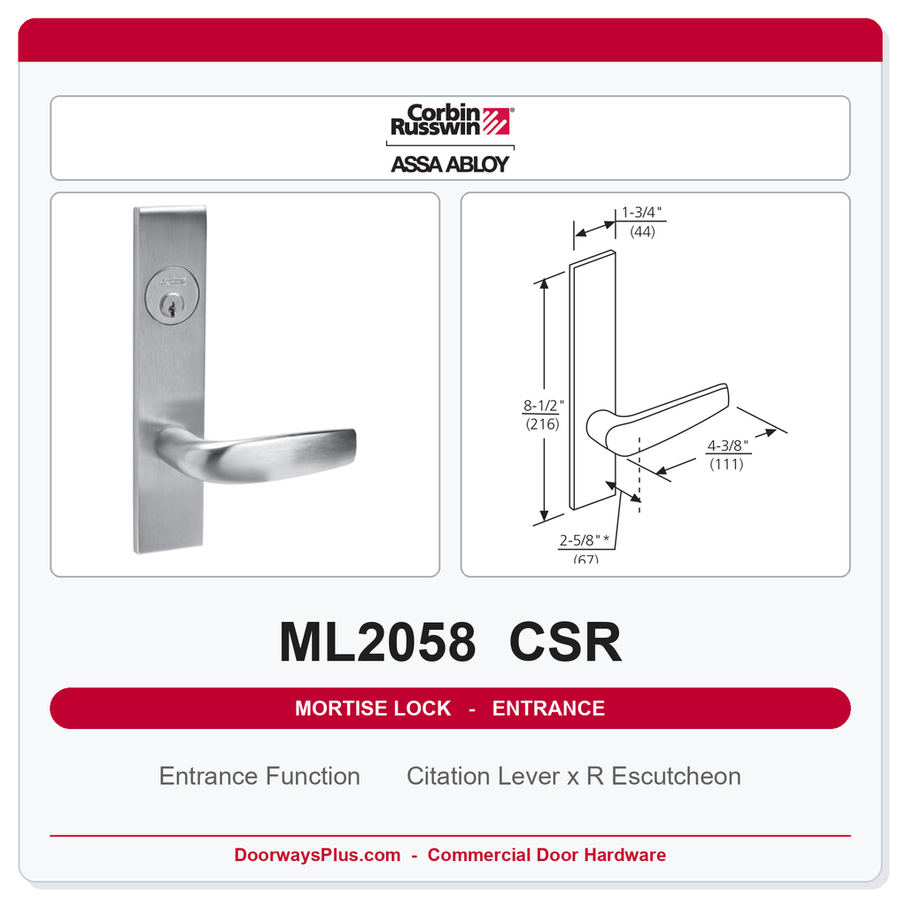 Corbin Russwin ML2058 CSR Entrance or Office Holdback Mortise Lockset | Grade 1 Commercial