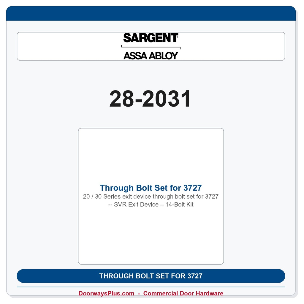 Sargent 28-2031 Through Bolt Set for 3727 SVR Exit Device – 14-Bolt Kit
