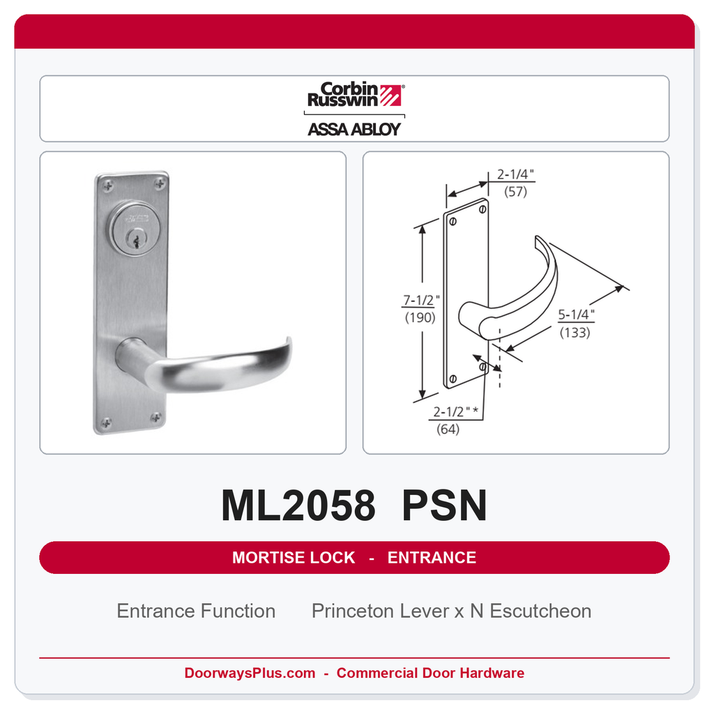 Corbin Russwin ML2058 PSN Entrance or Office Holdback Mortise Lockset | Grade 1 Commercial
