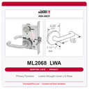 Corbin Russwin ML2068 LWA Privacy or Apartment Mortise Lockset | Grade 1 Commercial