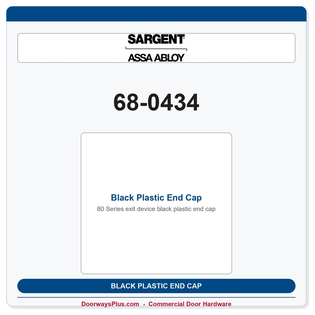 Sargent 68-0434 Black Plastic End Cap | 20 Series Exit Device Part