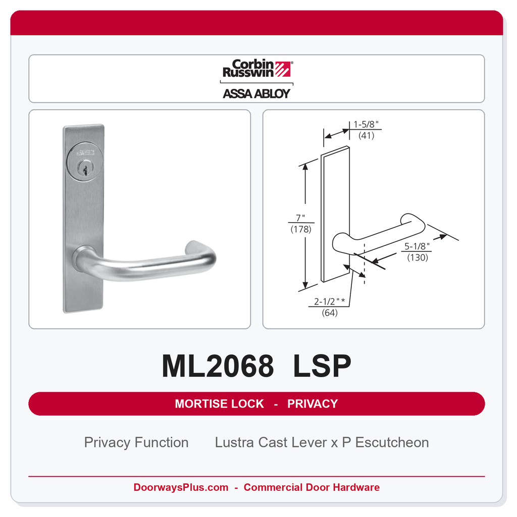 Corbin Russwin ML2068 LSP Privacy or Apartment Mortise Lockset | Grade 1 Commercial
