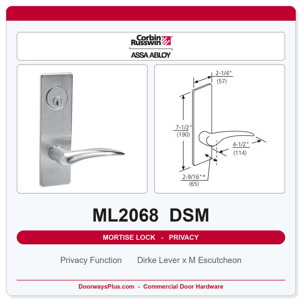 Corbin Russwin ML2068 DSM Privacy or Apartment Mortise Lockset | Grade 1 Commercial