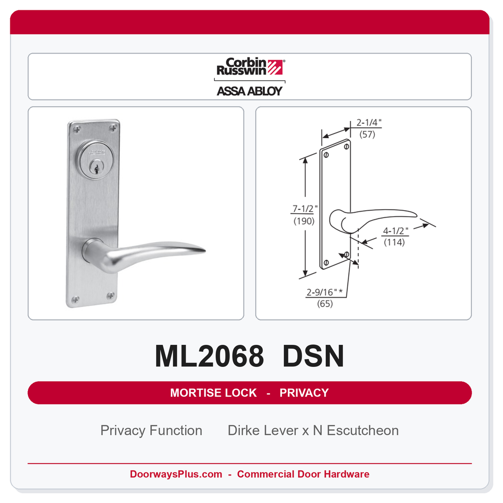 Corbin Russwin ML2068 DSN Privacy or Apartment Mortise Lockset | Grade 1 Commercial
