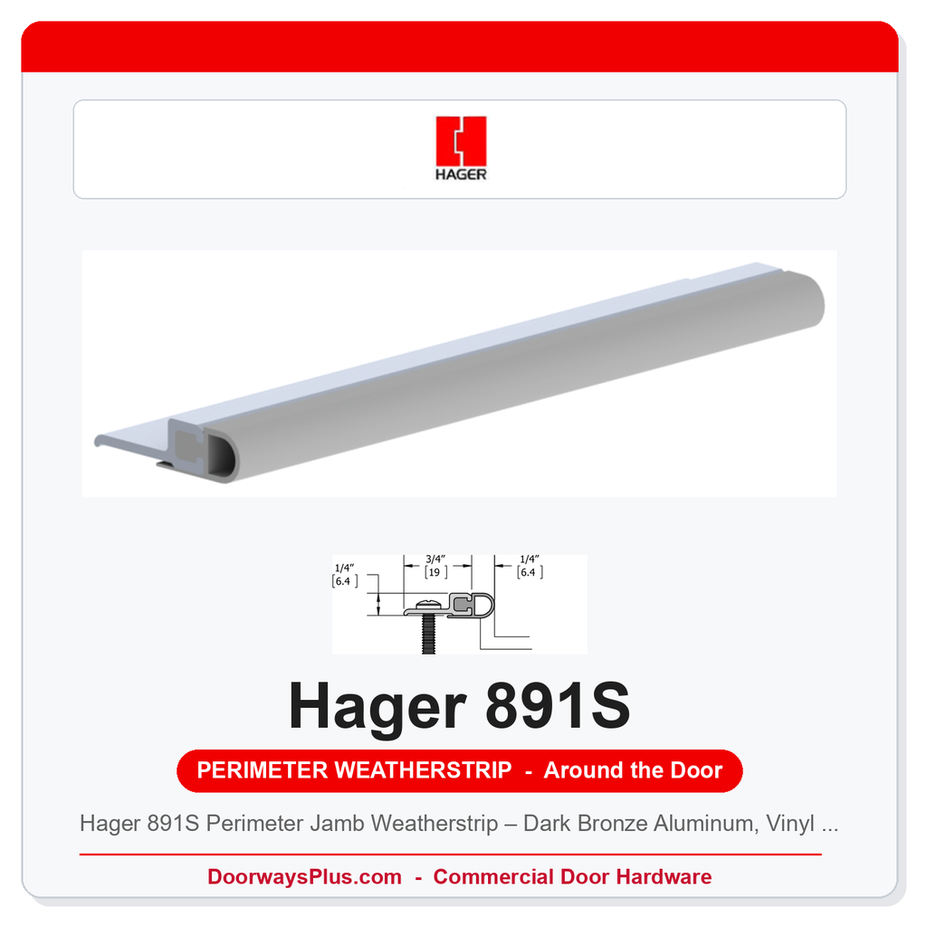 Hager 891S Perimeter Jamb Weatherstrip – Dark Bronze Aluminum, Vinyl Insert, 3'0x7'0