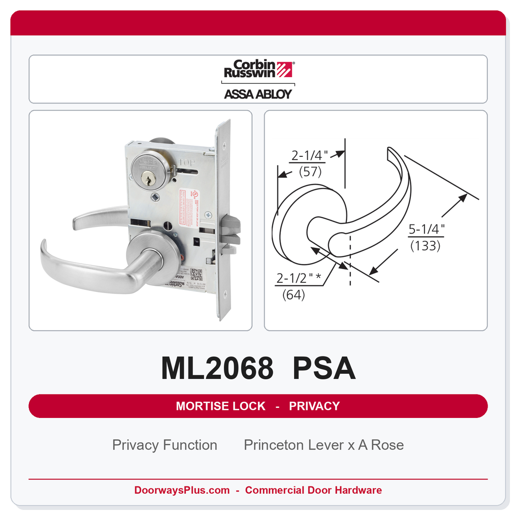 Corbin Russwin ML2068 PSA Privacy or Apartment Mortise Lockset | Grade 1 Commercial