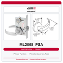 Corbin Russwin ML2068 PSA Privacy or Apartment Mortise Lockset | Grade 1 Commercial