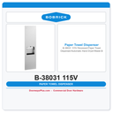 Bobrick B-38031 115V Recessed Paper Towel Dispenser/Automatic Hand Dryer/Waste Bin