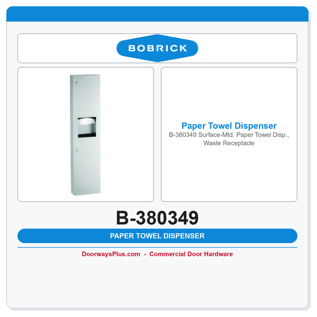 Bobrick B-380349 Surface-Mtd. Paper Towel Disp., Waste Receptacle