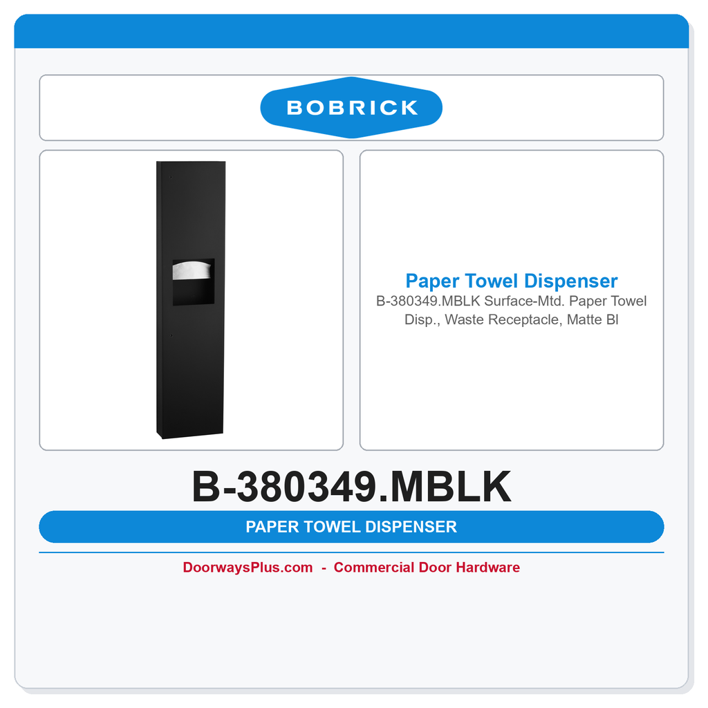 Bobrick B-380349.MBLK Surface-Mtd. Paper Towel Disp., Waste Receptacle, Matte Black