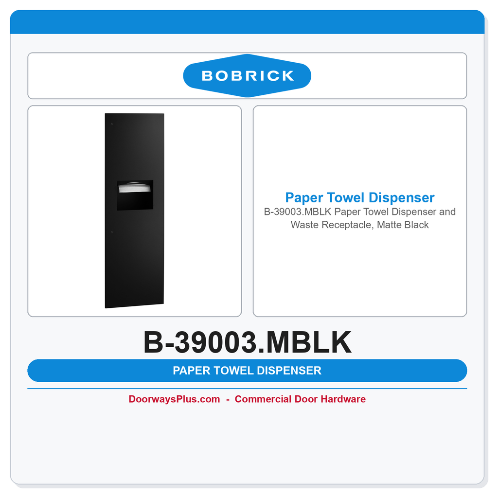 Bobrick B-39003.MBLK Paper Towel Dispenser and Waste Receptacle, Matte Black