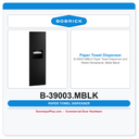 Bobrick B-39003.MBLK Paper Towel Dispenser and Waste Receptacle, Matte Black