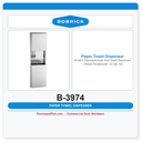 Bobrick B-3974 Recessed Auto Roll Towel Dispenser / Waste Receptacle, 12-Gal. Satin SS