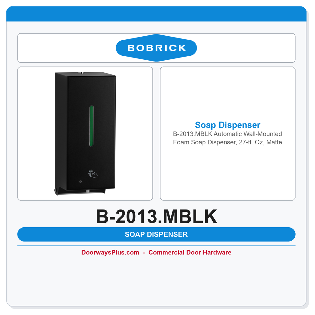 Bobrick B-2013.MBLK Automatic Wall-Mounted Foam Soap Dispenser, 27-fl. Oz, Matte Black