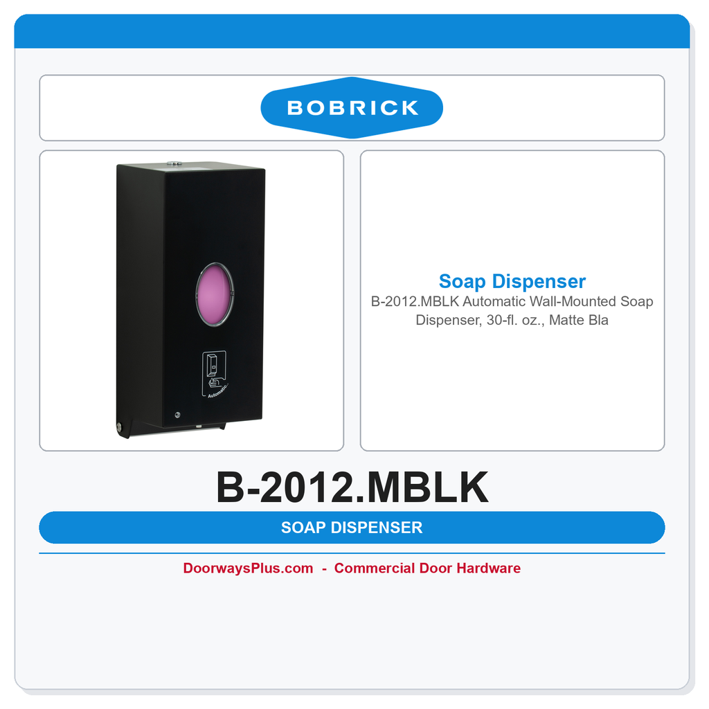 Bobrick B-2012.MBLK Automatic Wall-Mounted Soap Dispenser, 30-fl. oz., Matte Black