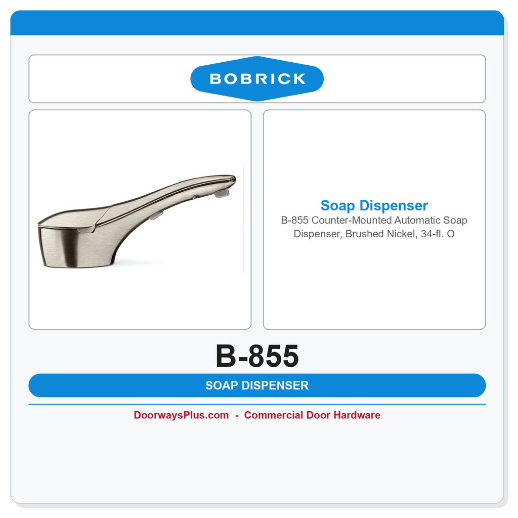 Bobrick B-855 Counter-Mounted Automatic Soap Dispenser, Brushed Nickel, 34-fl. Oz.