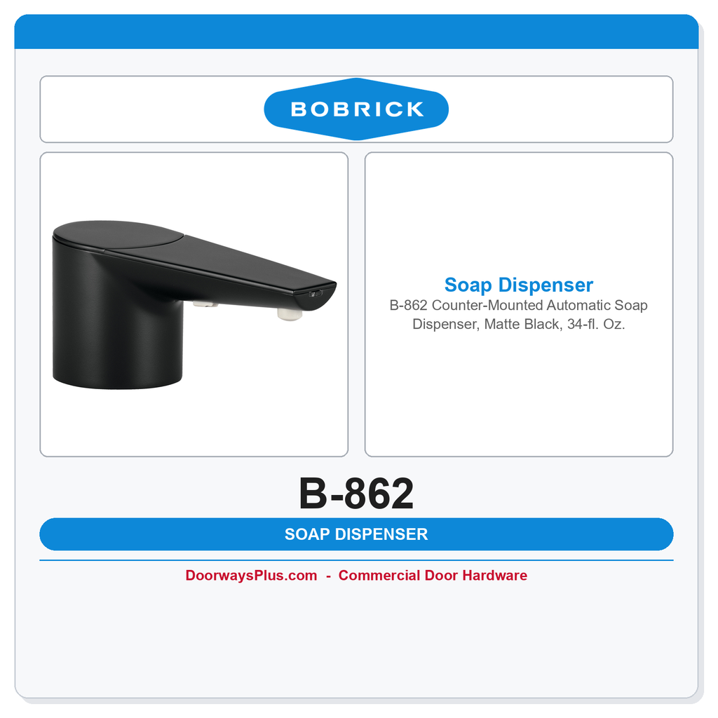 Bobrick B-862 Counter-Mounted Automatic Soap Dispenser, Matte Black, 34-fl. Oz.